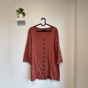 Women's Button-Down Tunic Top - Rust